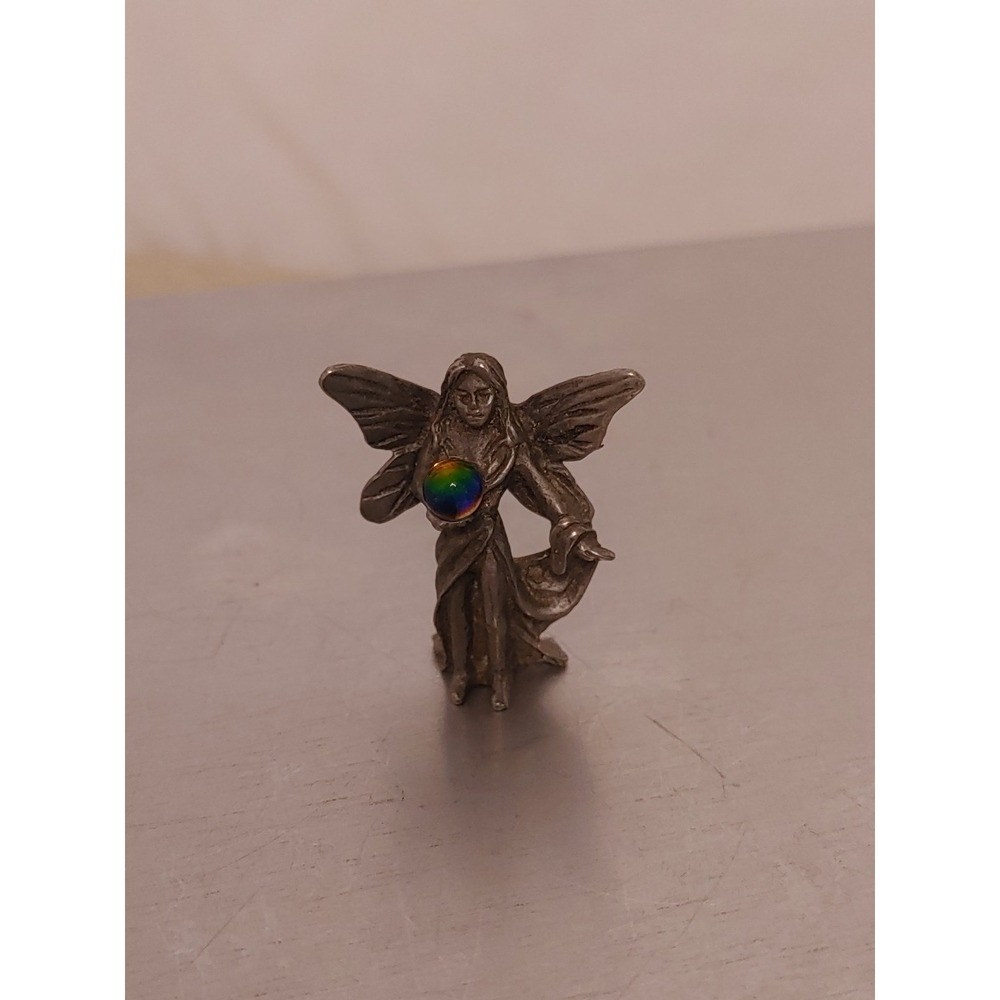 Pewter Miniature Fairy With Crystal Ball Figurine Mini